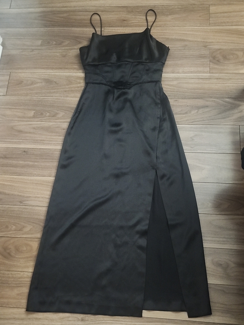 ZARA Black Satin Slip Dress Spaghetti-Strap Maxi Lengrh